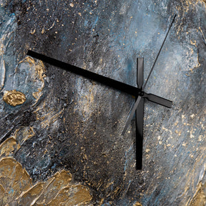 Unique Hand-Painted Wall Clock – White & Gold Relief, Black & Gold Frame, 35×35 cm