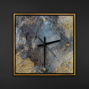 Unique Hand-Painted Wall Clock – White & Gold Relief, Black & Gold Frame, 35×35 cm
