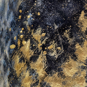 Keramikvase handbemalt, Rautenmuster in Blau und Gold, 24 cm