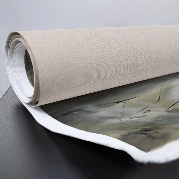 Strukturierte Acrylmalerei Frau in Grau Beige auf Leinwand