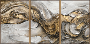 "Tsunami" Hand-Painted Triptych Canvas for Living Room with Frame