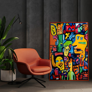 Modern art acrylic painting with frame "Mosaic of identity"