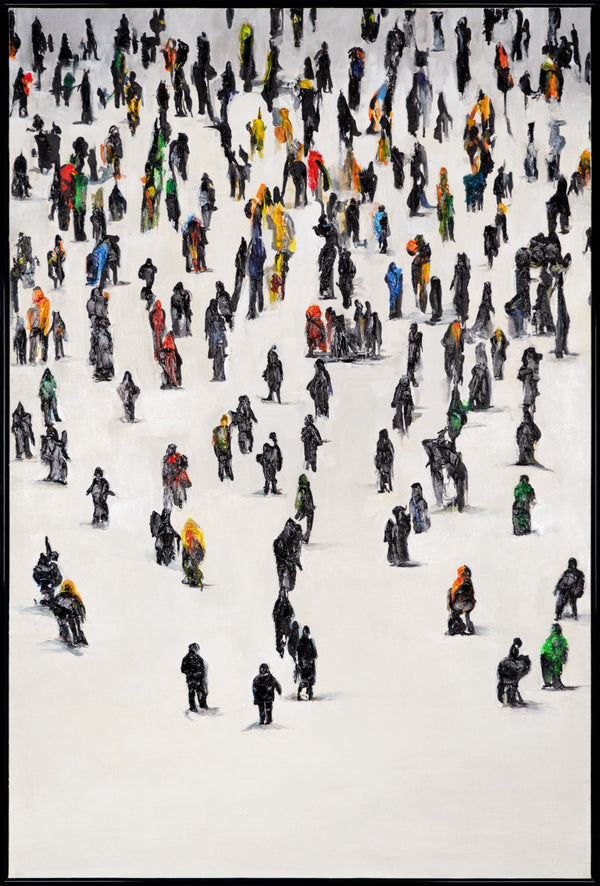 Framed hand painted wall art canvas "Collective Movement"