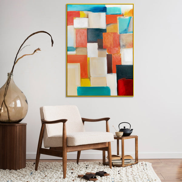 Framed abstract geometric painting "Geometry of Illusions"