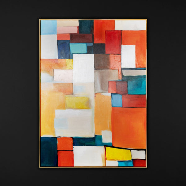 Framed geometric abstract art on canvas "Geometry of Illusions II"