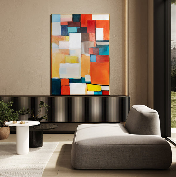 Framed geometric abstract art on canvas "Geometry of Illusions II"