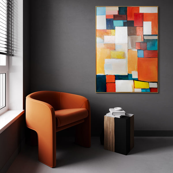 Framed geometric abstract art on canvas "Geometry of Illusions II"