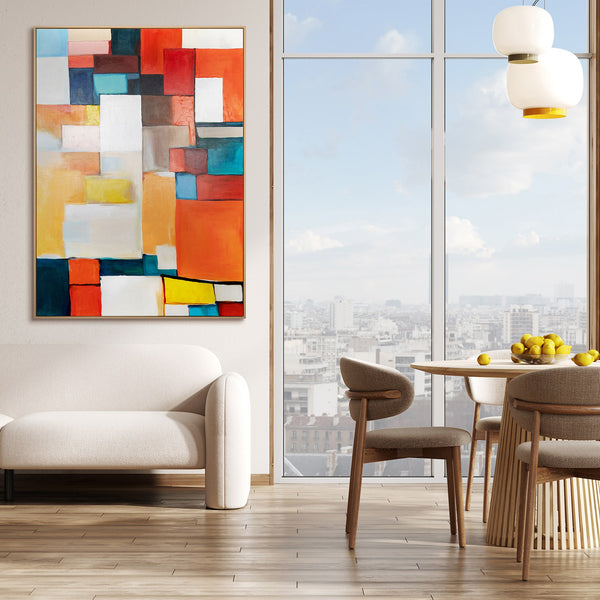 Framed geometric abstract art on canvas "Geometry of Illusions II"