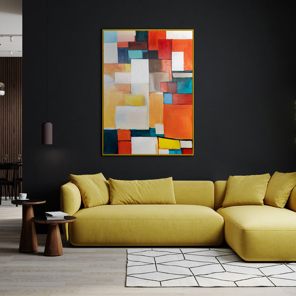 Framed geometric abstract art on canvas "Geometry of Illusions II"