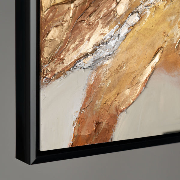 Framed abstract painting on canvas "Golden Symphony"