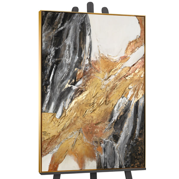 Abstract art acrylic painting with frame "Golden Symphony"