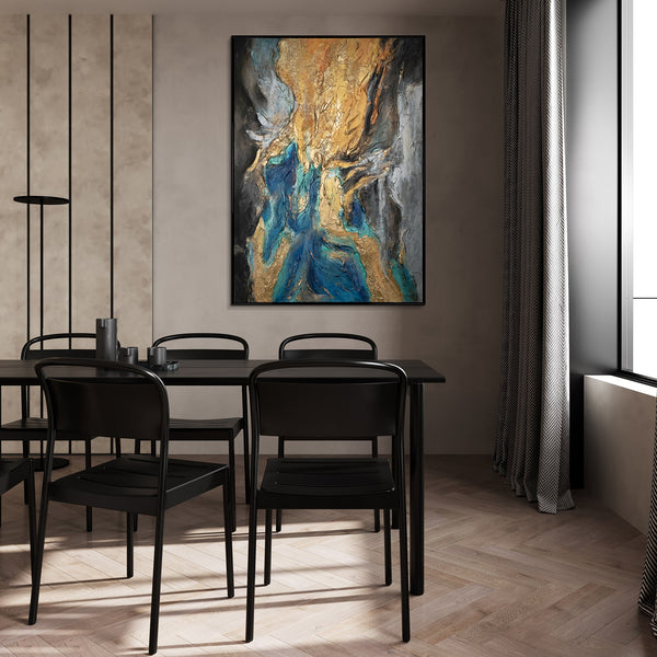 Framed abstract wall art with gold "Symphony of abstraction"