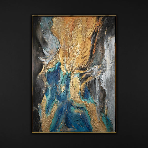 Framed abstract wall art with gold "Symphony of abstraction"