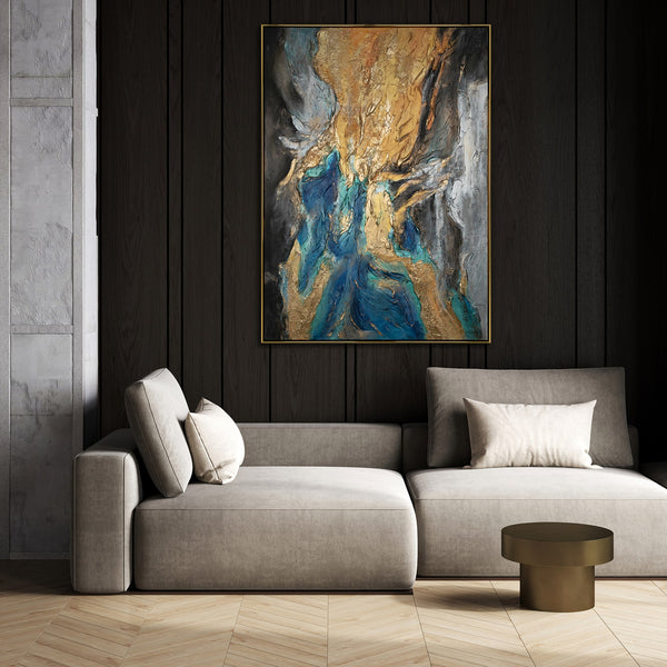 Framed abstract wall art with gold "Symphony of abstraction"