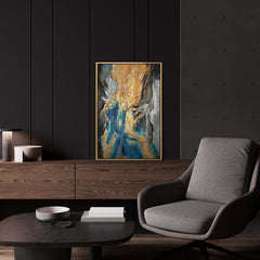 Abstraktes Goldgemälde „Abstrakte Symphonie" im modernen Wohnzimmer – elegante Wanddeko Gold und Grau