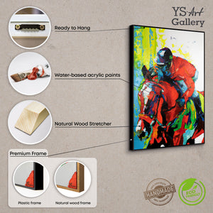 Colorful canvas art with frame "Flight of horsemanship"