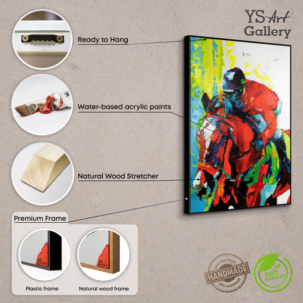 Colorful canvas art with frame "Flight of horsemanship"