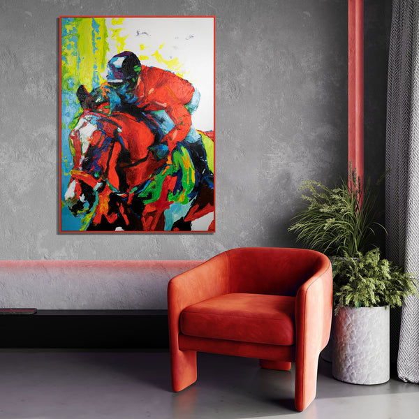 Colorful canvas art "Flight of horsemanship"