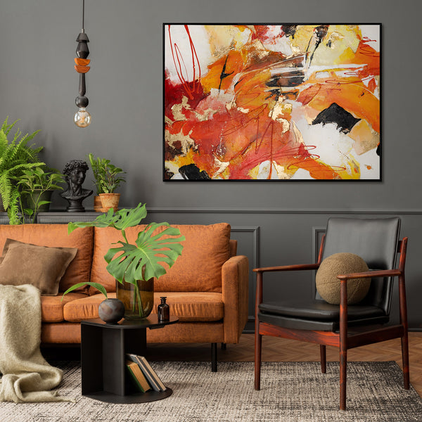 Abstraction painting with frame on canvas "Orange expression II"