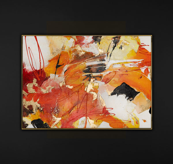 Abstraction painting with frame on canvas "Orange expression II"