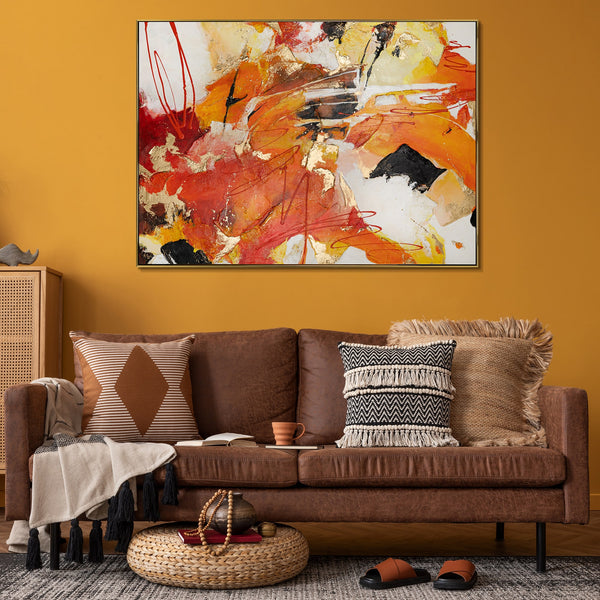 Abstraction painting with frame on canvas "Orange expression II"