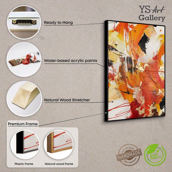 Modern art pictures "Orange Explosion" acrylic painting on canvas with frame