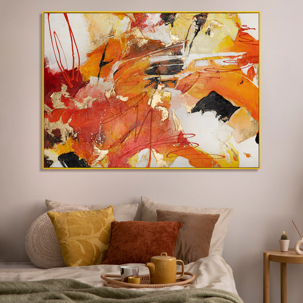 Abstraction painting with frame on canvas "Orange expression II"