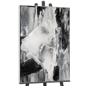 "Contrasting Reflections" Black White Art Hand-Painted Abstract Canvas Artwork with Frame 
