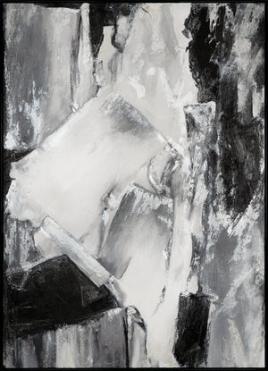 "Contrasting Reflections" Black White Art Hand-Painted Abstract Canvas Artwork with Frame 