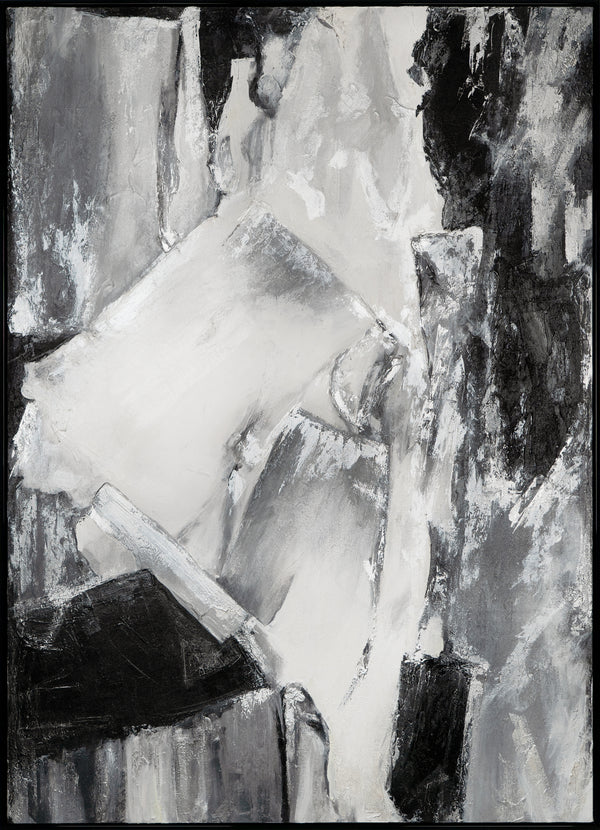 "Contrasting Reflections" Black White Art Hand-Painted Abstract Canvas Artwork with Frame 