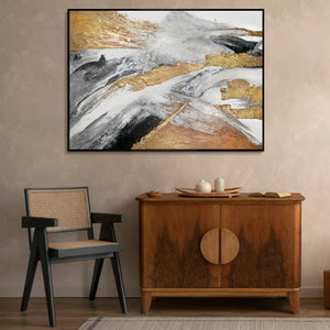 Abstract art "Golden Symphony" with frame wall decoration living room