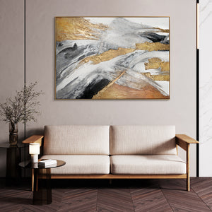 Abstract art "Golden Symphony" with frame wall decoration living room