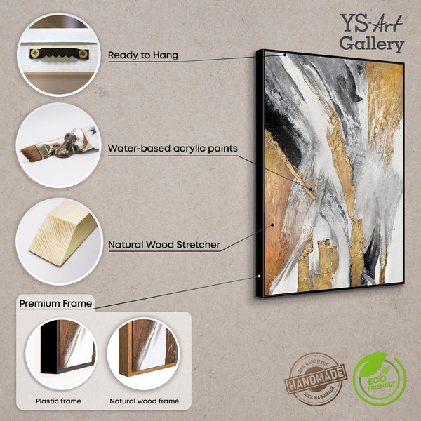 Abstract art "Golden Symphony" with frame wall decoration living room