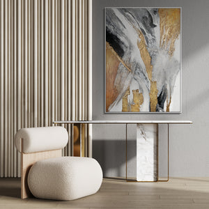Abstract art "Golden Symphony" with frame wall decoration living room