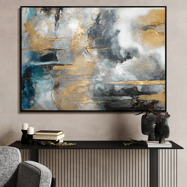 Abstract art "Golden Consonances" with frame picture living room