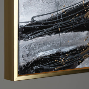Framed Abstract Wall Art Textured Black Gold Canvas – Urban Flux