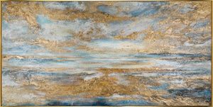 Hand-Painted Acrylic Abstract Art in Landscape Format with Gold Accents – 'Golden Bay' with Frame