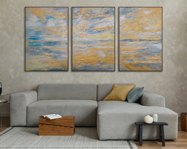 Coastal Wall Art Framed in Blue and Gold – Ocean Radiance