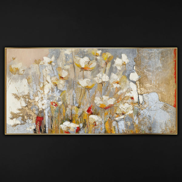 Floral Canvas Painting "Spring Bloom" – Hand-Painted Flowers with Gold Accents