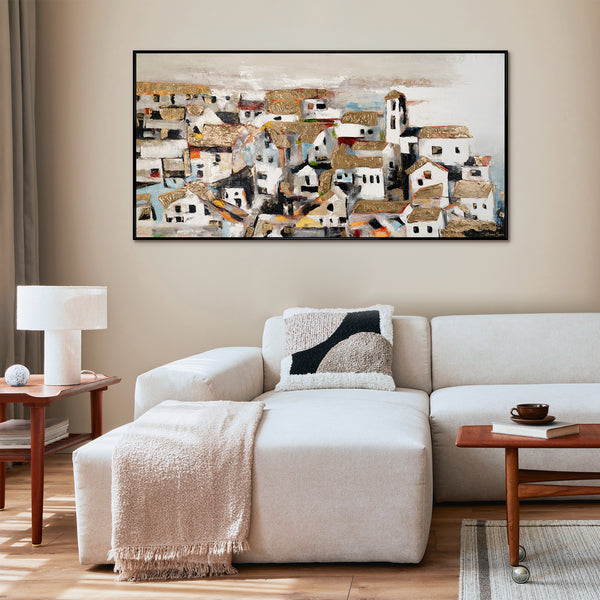 Framed canvas wall art "Picturesque Cityscape"
