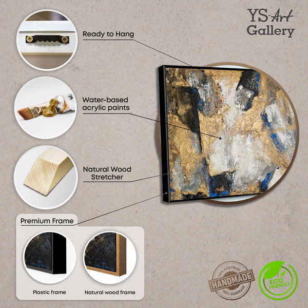 Large Abstract Wall Art Framed in Gold and Blue – Urban Voltage