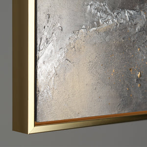 Handgemaltes abstraktes Acrylbild „Harmonie von Gold und Silber" – Gold & Silber Reliefstruktur, 60x40 cm mit goldenem Rahmen