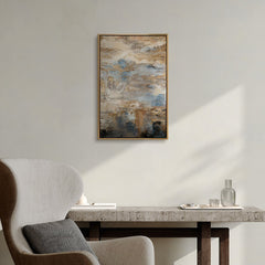 Abstraktes Gemälde „Glanz und Eleganz" im modernen Wohnzimmer – elegante Wanddeko in Beige und Gold