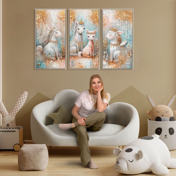 Framed Triptych Nursery Painting - "Fairytale Beings"