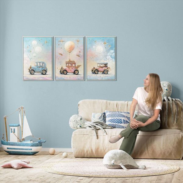 Hand-painted wall art for kids' room decor "Fairy Tale Road" triptych