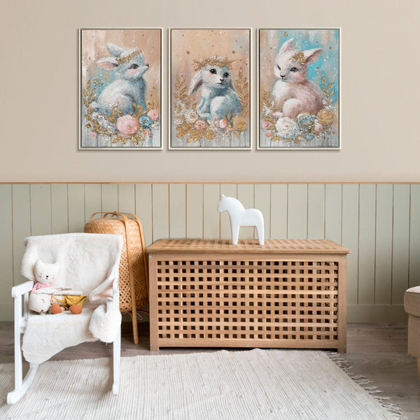 Colorful wall art triptych for kids playroom nursery decor "Forest Toddlers"