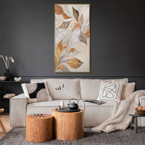 Framed Wall Art Floral Framed Canvas Art for Living Room – Golden Leaves
