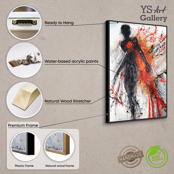 Framed Statement Wall Art Bedroom Abstract Figure Dynamic Energy — Breaking Silence