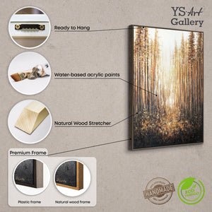 Framed Vertical Wall Art Abstract Landscape Painting Golden Forest — Silent Path