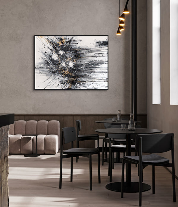 Framed Black and Gold Wall Art Vertical Abstract Composition — Rising Silence